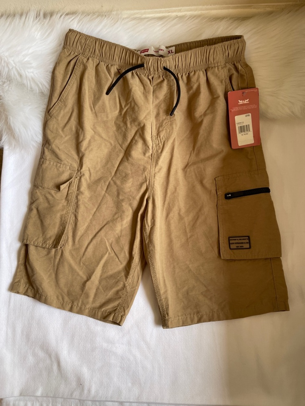 Levi's Big Boys Cargo Drawstring Shorts - Khaki Brown Various Size. NWT